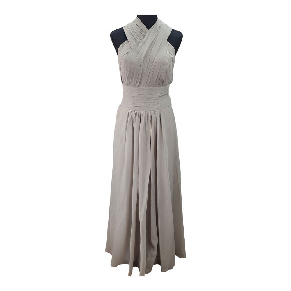 LanTing Bride Gray Halter Dress Small Lined Bridesmaid Prom Cocktail Formal READ